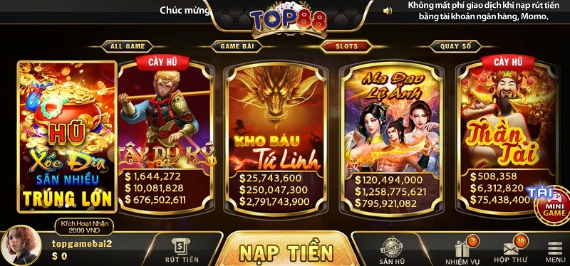 Giao diện Cổng game Top88